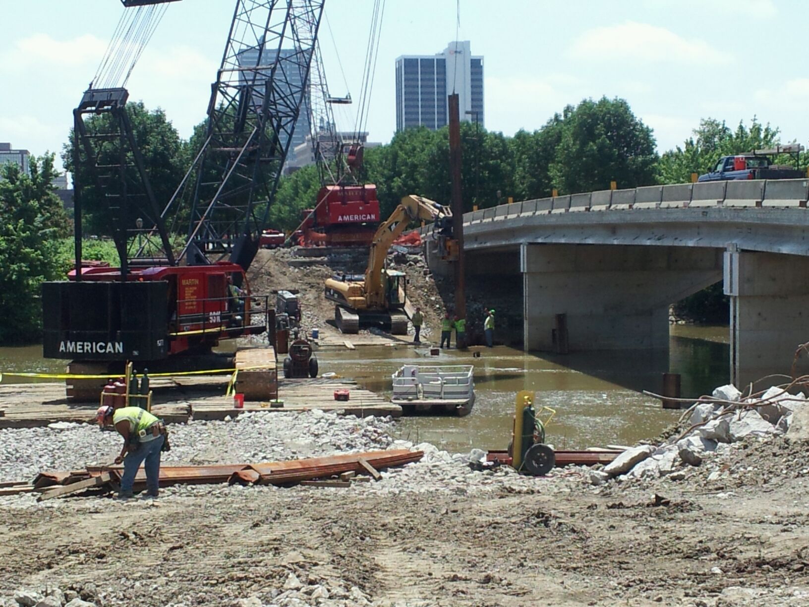 Tom Fronefield running a crane at the Clinton St. Bridge